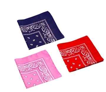 3-er Set Kopf-/Halstuch Bandana 53×53 cm je 1 x blau/schwarz, rot, rosa von ReiTrade -