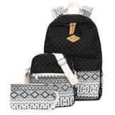 5 ALL 3 Teile Set Fashion Damen Canvas Groß Schulrucksack + Schultertasche + Mäppchen