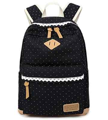 5 ALL Fashion Mädchen Schulrucksack Damen Canvas Rucksack Teenager Baumwollstoff Schultasche Outdoor Freizeit Daypacks mit Schicker Lace QXT-6066