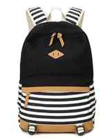 5 ALL Fashion Mädchen Schulrucksack Damen Canvas Rucksack Teenager Baumwollstoff Streifen Schultasche Daypacks für Universität Outdoor Freizeit QXT-8810