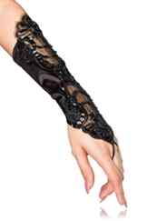 Armstulpen aus Satin mit Stickereien und Perlen – perfekt für Hochzeit, Party, Abend, Karneval, Fasching – A12060