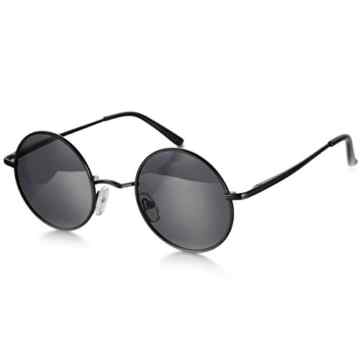 Aroncent Herren Damen Sonnenbrille, Retro Rund Kreis Strahlenschutz Polarisierte Sonnenbrille, Vollrand Sonnenbrille, 3 Farben: Silber, Blau, Schwarz