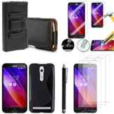 Asus Zenfone 2 ZE550ML/ZE551ML: Zubehör Schutzhülle Hülle Tasche, Schutzfolie, Hartglas, Silikon-Gel Eingabestift, Leder, mit Gürtelclip, Schwarz