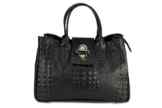 BELLI ital. Echt Leder Handtasche Henkeltasche schwarz matt Kroko Prägung – 36x25x18 cm (B x H x T)