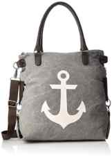 Bags4Less XL Canvas Damentasche Henkeltasche aus verwaschenem Canvas mit weissem Stern / Printstern “ Anker „