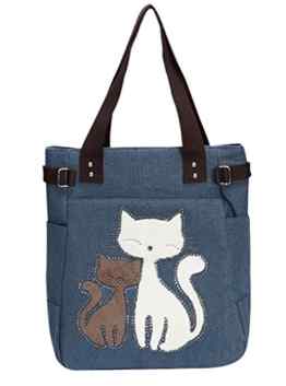 Baymate Damen Shopper Schultertasche Katze Muster Reißverschluss Einkaufstasche