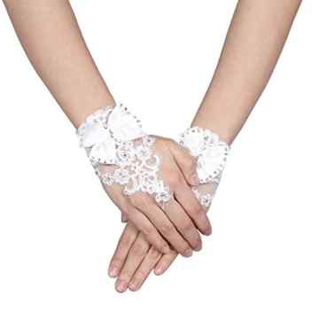Braut Hochzeits Handschuh Spitze Bogen Knoten Finger Kurzschluss Handschuhe Rhinestone Wulstiges Hochzeits Zusatz