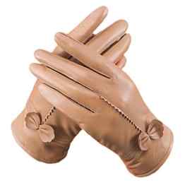 Butterme Luxury Ladies weichen Schaffell Lederhandschuhe mit Bowknot-Stich-Entwurf Fleece Futter PU Leder Fäustlinge