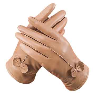 Butterme Luxury Ladies weichen Schaffell Lederhandschuhe mit Bowknot-Stich-Entwurf Fleece Futter PU Leder Fäustlinge