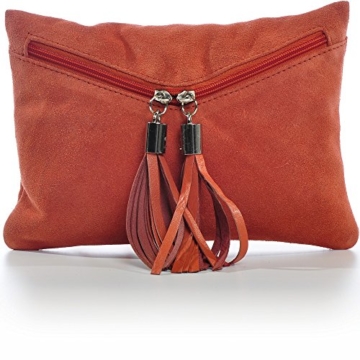 CNTMP, Damen Handtaschen, Clutches, Clutch, Unterarmtaschen, Abendtaschen, Party-Bags, Trend-Bags, Velours, Veloursleder, Wildleder, Fransen, Leder Tasche, 23×16,5x1cm (B x H x T)