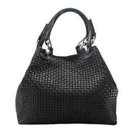 CTM Frauen Geflochtene Handtasche mit Schulterriemen aus echtem Leder in Italien – 34x29x18 Cm