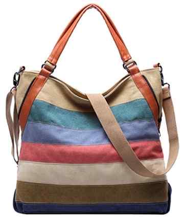 Coofit Damen Mädchen Handtasche Umhängetasche Schultasche Leinwand Multifunktion mit Schulterträger (colorful 01)