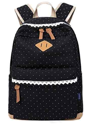 Coofit Damen Mädchen Rucksäcke Schulrucksäcke Canvas Schultaschen Polka Dots Sport Freizeitrucksack