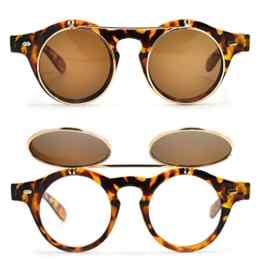 CoolChange Retro Sonnenbrille mit Flip Up Gläsern in Schwarz oder Leopard