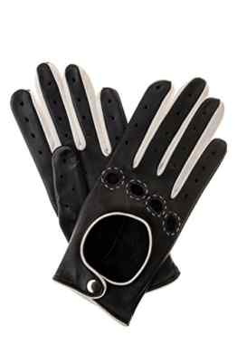 Damen Auto Lederhandschuhe aus Pittards Haarschaf Leder schwarz/weiß