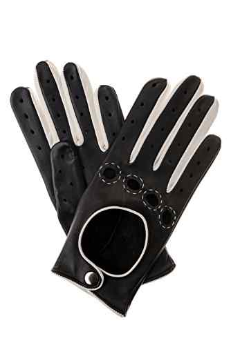 Damen Auto Lederhandschuhe aus Pittards Haarschaf Leder schwarz/weiß