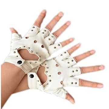 Damen Fingerlose Handschuhe – SODIAL(R)Damen PU Leder Niete Fingerlose Handschuhe weiss