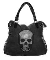 Damen Handtasche mit Strass Totenkopf Canvas Tasche Shopper Schultertasche Henkeltasche TCTK