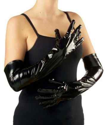Damen Lange Handschuhe in Vinyl-Optik glänzend