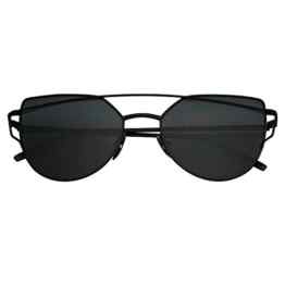 Damen Mode Polarisierte Katzenauge Sonnenbrille UV400 reflektierenden verspiegelte Linse Brille (Schwarz)