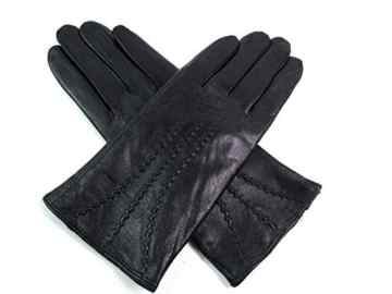 Damen Premium Quality Super Weich Leder Handschuhe Pelzfutter Streifen Detail Slim Fit