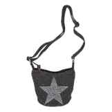 Damen Tasche , G6355, Stern Star Beutel Handtasche Strass Applikation Schultertasche aus hochwertigen Canvas Baumwolle große Farbauswahl