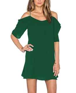 Damen V-Ausschnitt Chiffonkleid Party Sommerkleid Festliches Kleid A-Linie kalte Schulter