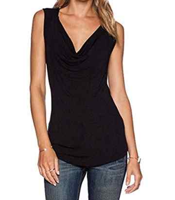 Damen V-Ausschnitt Ärmellos Wickelshirt Asymmetrisch Stretch Basic Shirt Tunika Obertail
