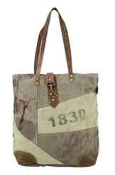 Damen Vintage Tasche Shopper Schultertasche Handtasche aus Canvas/Segeltuch mit Leder 1693 42x42x10 cm