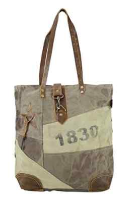 Damen Vintage Tasche Shopper Schultertasche Handtasche aus Canvas/Segeltuch mit Leder 1693 42x42x10 cm