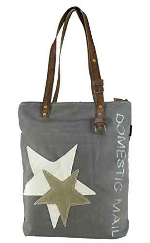 Damen Vintage Tasche Shopper Schultertasche Handtasche aus Canvas/Segeltuch mit Leder 1807 41x42x10 cm