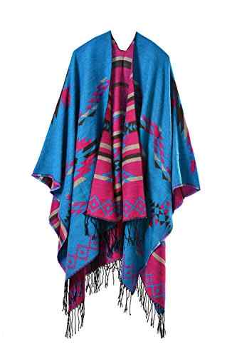 Damen Winter Reversible überdimensioniert Decke Poncho Cape Schal Schals