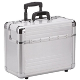 Dermata Piloten-Koffer Silber Matt aus Aluminium mit Rollen, Reise-Trolley Hartschalen Koffer als Handgepäck mit Laptopfach, Zahlenschloss, Teleskop-Griff, Aktenkoffer, Board-Case