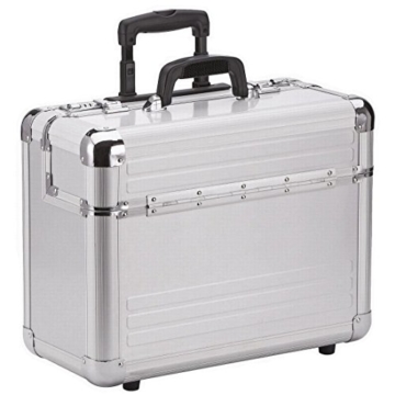 Dermata Piloten-Koffer Silber Matt aus Aluminium mit Rollen, Reise-Trolley Hartschalen Koffer als Handgepäck mit Laptopfach, Zahlenschloss, Teleskop-Griff, Aktenkoffer, Board-Case