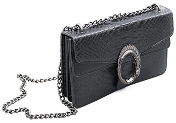 Designer Handtasche in Kroko-Optik by Sassyclassy | Elegante Damen-Tasche in Schwarz | Drachen-Körper Schmuck-Detail | Chain-Bag mit Kettenhenkel | Animalprint Krokodils-Prägung | Umhängetasche