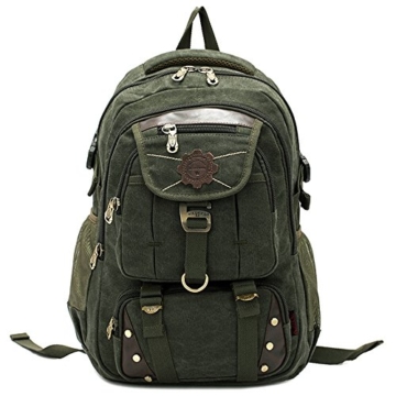 DoubleMay Unisex Damen Herren Vintage Retro Canvas Rucksack Reisetasche Daypacks Schultasche Backpack 14 Zoll Laptoprucksack für Uni Outdoor Sports Freizeit 31 x 19 x 42cm