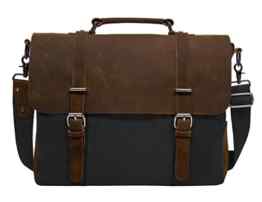 ECOSUSI Vintage Canvas Leder Aktentasche Umhängetasche Passt für max 14.7″ laptop