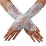 Edith qi Elegante Fingerlose Perlen ,Spitze, Satin, Brauthandschuhe für Hochzeit Kostüm Multicolor