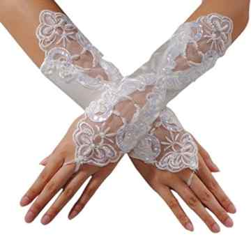 Edith qi Elegante Fingerlose Perlen ,Spitze, Satin, Brauthandschuhe für Hochzeit Kostüm Multicolor