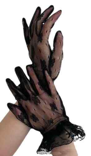 Elegante schwarze kurze Spitzen Finger Handschuhe