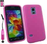 Emartbuy® Eingabestift Pack Für Samsung Galaxy S5 Mini SM-G800 LCD Displayschutz + Metallic Mini Hot Rosa Eingabestift + Silikon Skin Tasche Case Hülle Hot Rosa