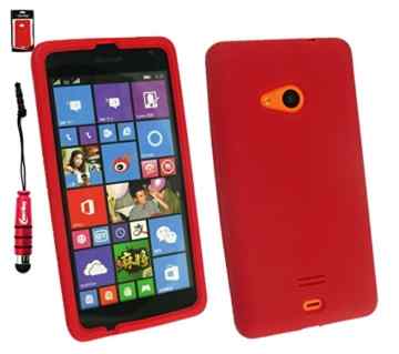 Emartbuy® Eingabestift Pack für Microsoft Lumia 535 / Lumia 535 Dual Sim LCD Displayschutz + Metallic Mini Rot Eingabestift + Silikon Skin Tasche Case Hülle Rot