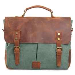 Estarer Unisex Vintage Umhängetasche Leder Canvas Laptop Schultertasche