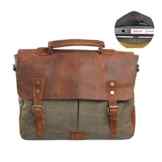 Estarer Unisex Vintage Umhängetasche Leder Canvas Laptop Schultertasche