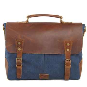 Estarer Unisex Vintage Umhängetasche Leder Canvas Laptop Schultertasche