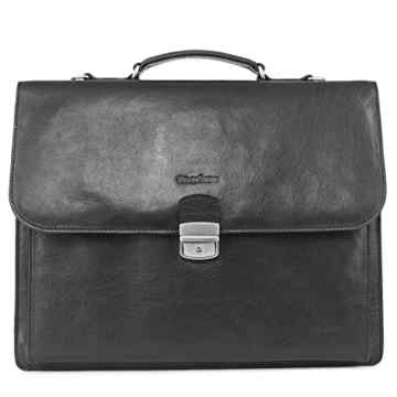 FEYNSINN Aktentasche EMILIO – Laptoptasche XL fit für 15.4″ mit Extra-Abtrennung- Businesstasche mit Schultergurt – echt Leder