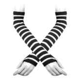 Fashion Schwarz Weiß Gestreift Warm Arm Lang Fingerlose Handschuhe