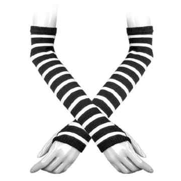 Fashion Schwarz Weiß Gestreift Warm Arm Lang Fingerlose Handschuhe