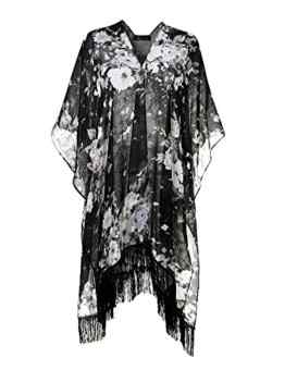 Ferand langer blumenbedruckter Kimono Style Poncho Schal mit Fransen für Frauen