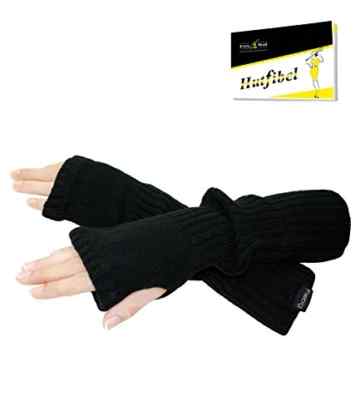 Fiebig Damenarmstulpen Armstulpen Stulpen mit Daumenloch Armwärmer Pulswärmer Strickstulpe Winterstulpe uni für Frauen (FI-59510-W16-DA0) inkl. EveryHead-Hutfibel